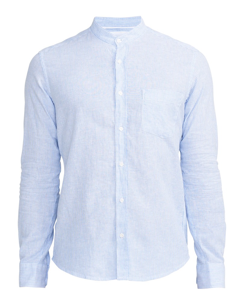 Dag Collarless Shirt Blue/White (stripe