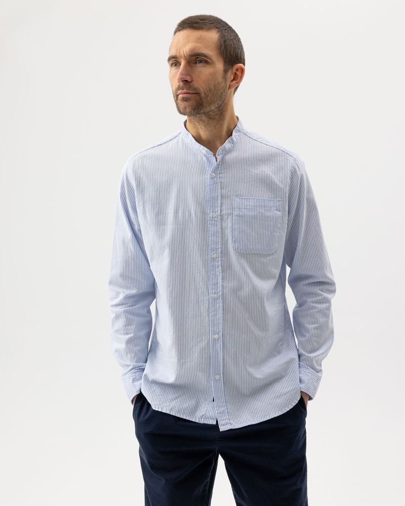 Jan Collarless Shirt Light Blue/White