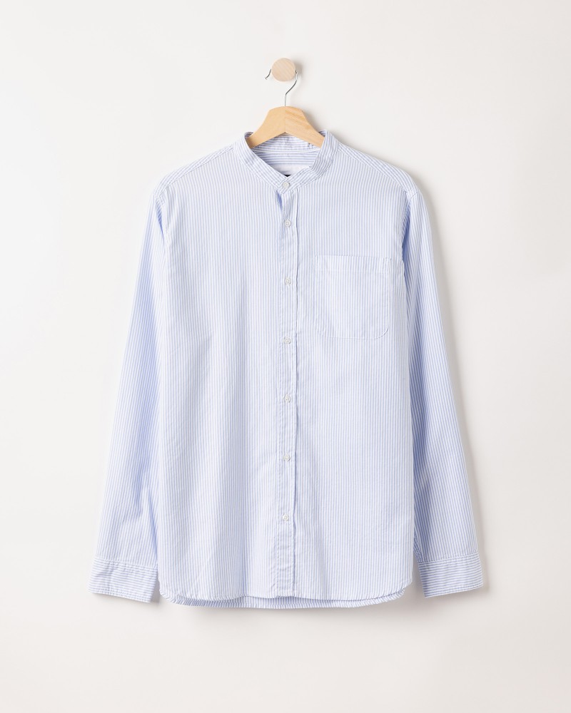 Jan Collarless Shirt Light Blue/White