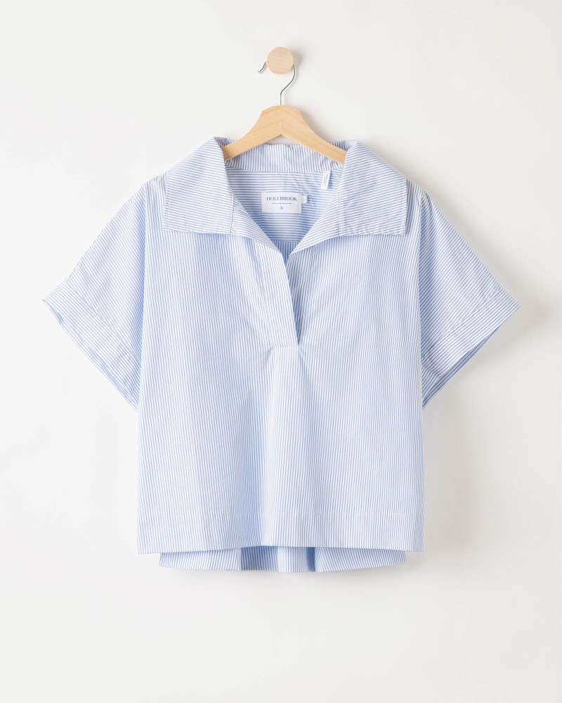 Marie Pop Over Top White/Light Blue