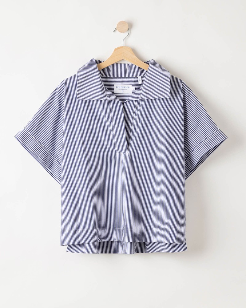 Marie Pop Over Top Navy/White