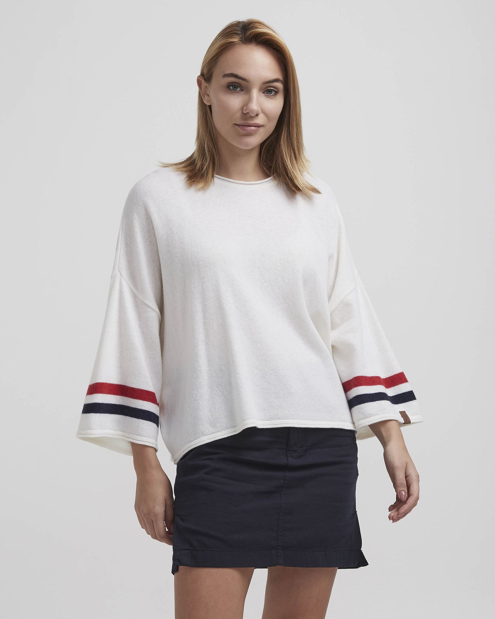 Adele Wide Top, Off White (multi color), M Stickad vid tröja i 100% merinoull
