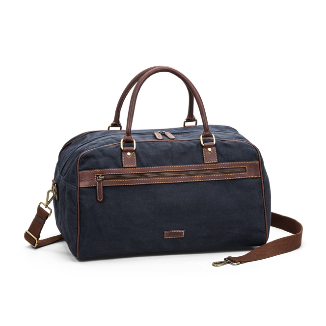 Weekendbag i canvas og skinn Marine