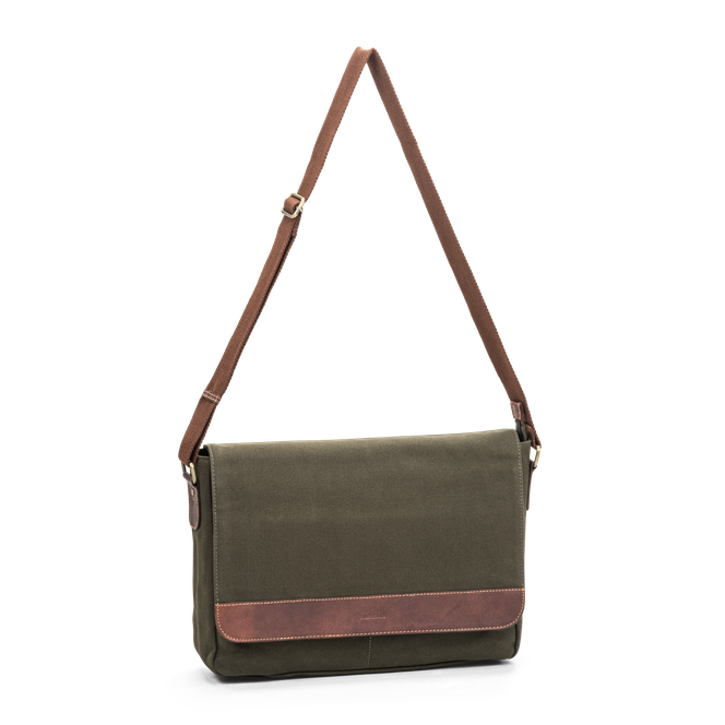 PC-veske 15,6” i canvas og skinn Olive