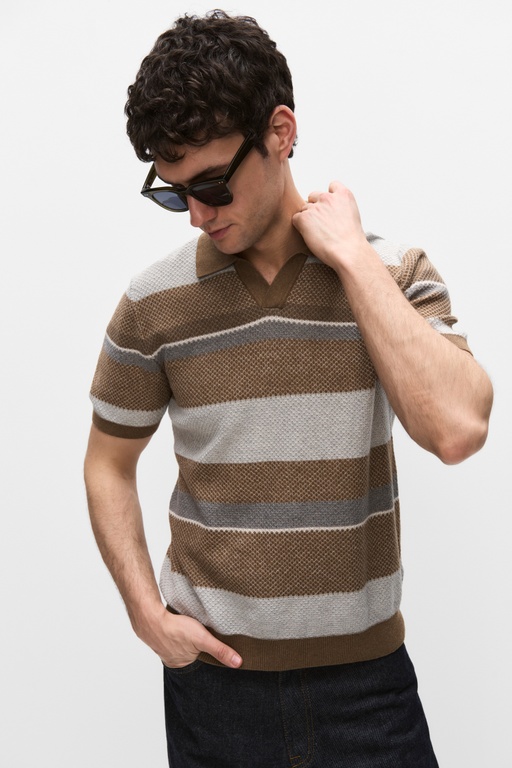 Brett jacquard poloshirt BRONZE STRIPE
