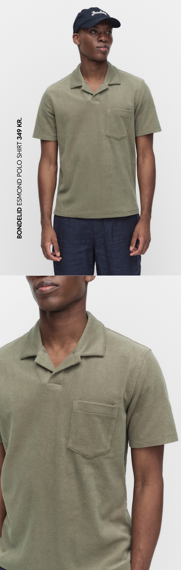 Olivengrøn kortærmet poloshirt til herre i blødt materiale.