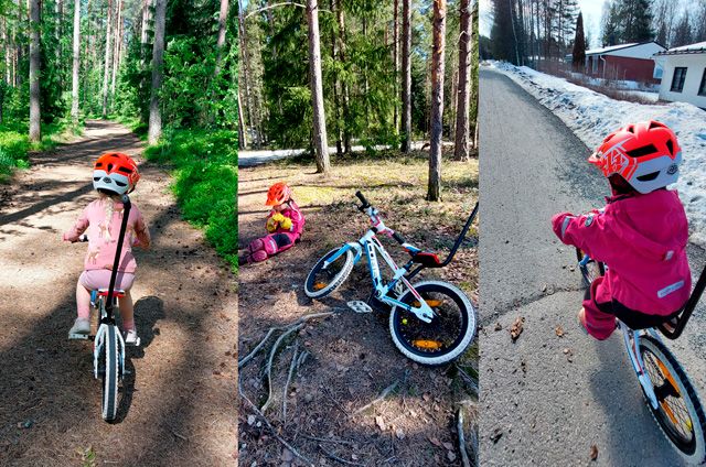 Lapsi pyöräilee.