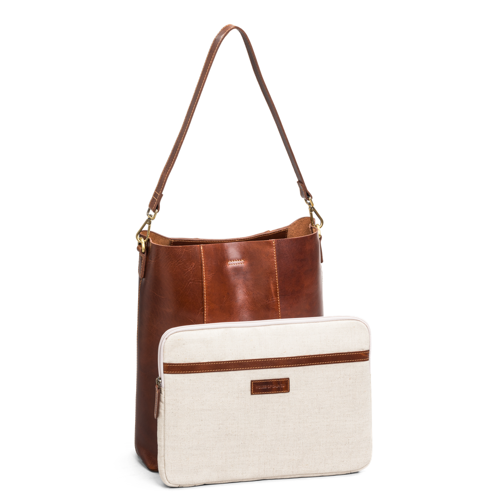 Bucket bag 16" i skinn