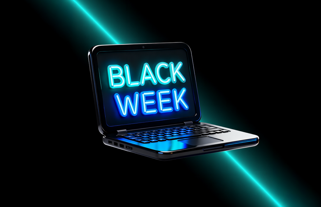 Tietokoneen näytössä lukee "Black Week"