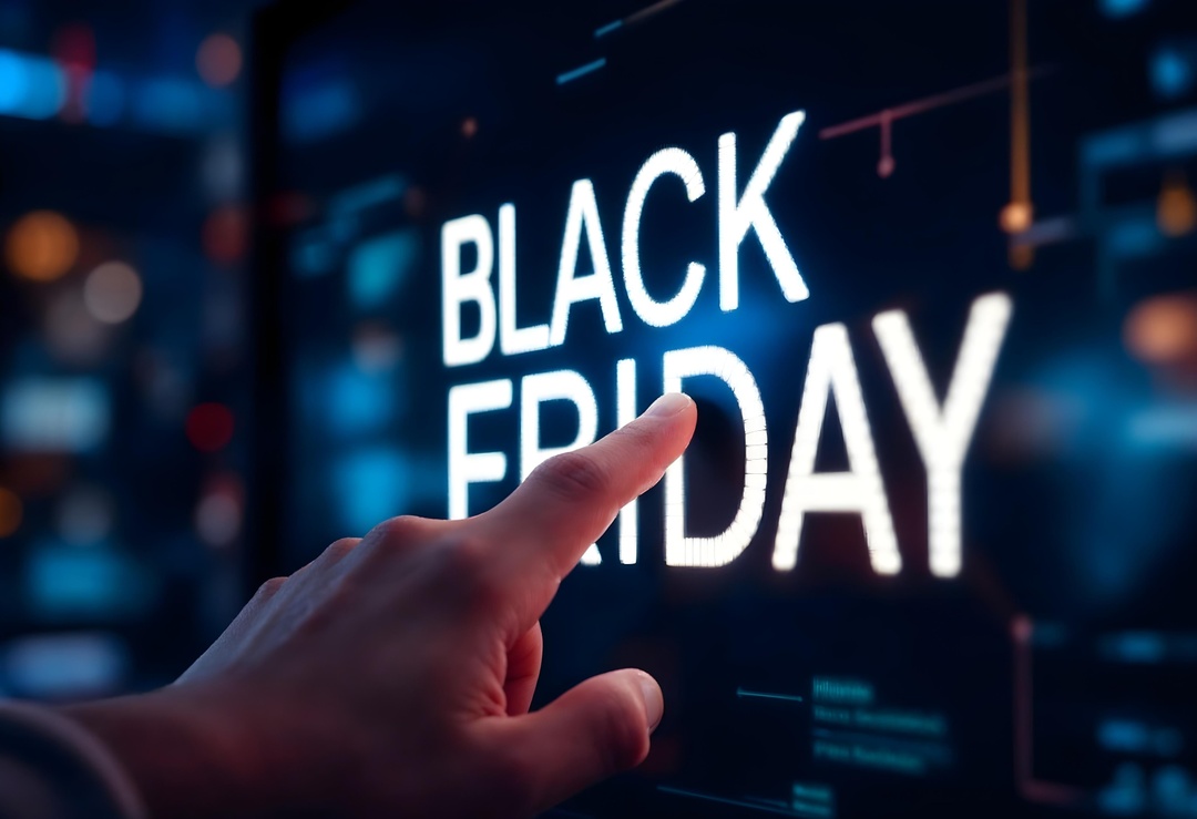 Käsi osoittaa ruutua, jossa lukee "Black Friday"