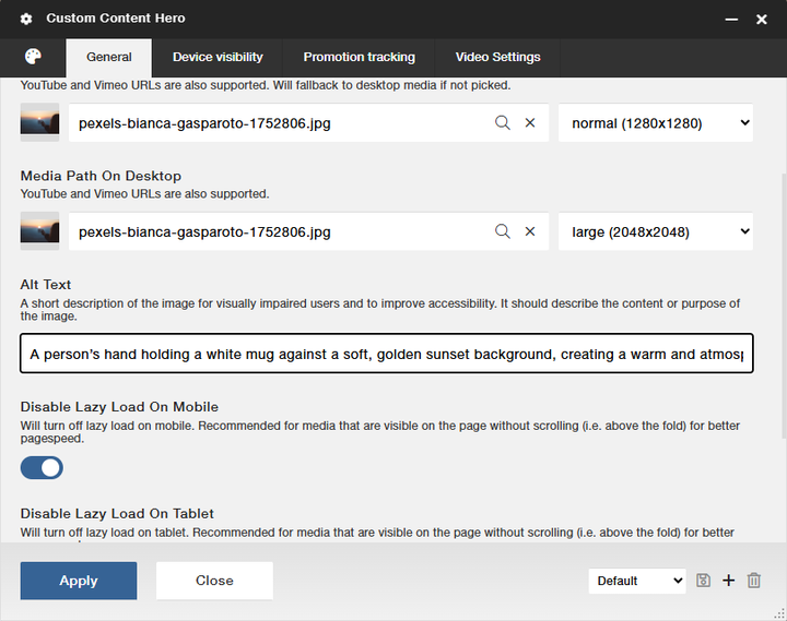 Screenshot highlighting the Alt Text input field in the CMS