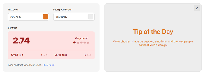 Example of good and bad color contrast ratios
