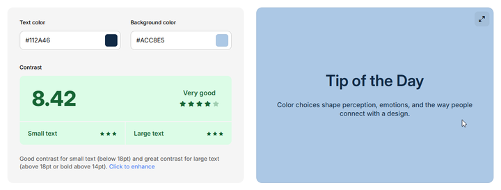 Example of good and bad color contrast ratios